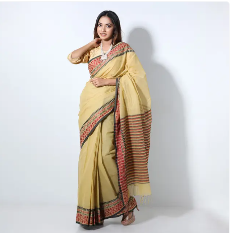 Khaki color Printed Cotton Saree